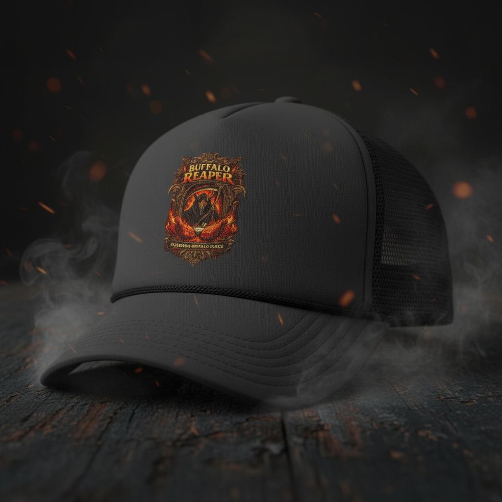 Trucker Cap - Hellhound Reaper Emblem (Fire Skull Badge)